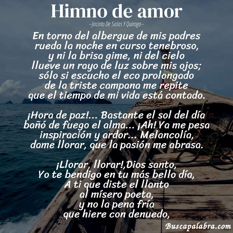 Poema Himno de amor de Jacinto de Salas y Quiroga con fondo de barca