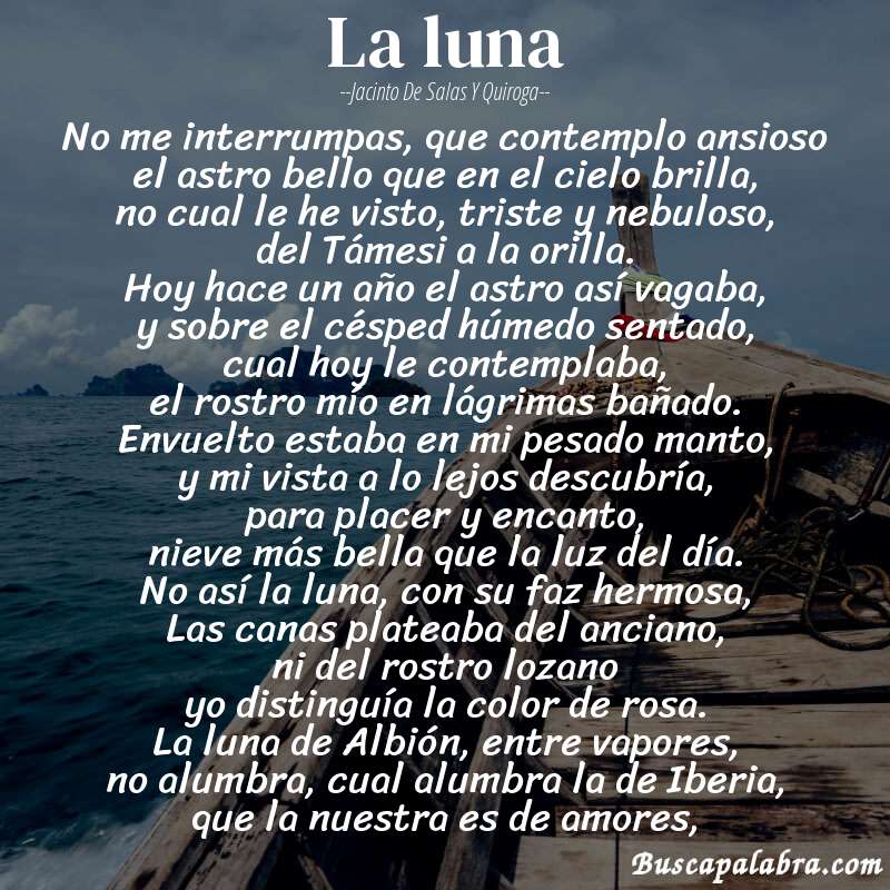Poema La luna de Jacinto de Salas y Quiroga con fondo de barca