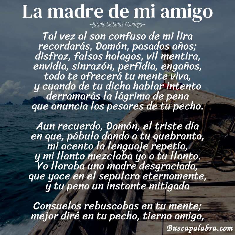 Poema La madre de mi amigo de Jacinto de Salas y Quiroga con fondo de barca