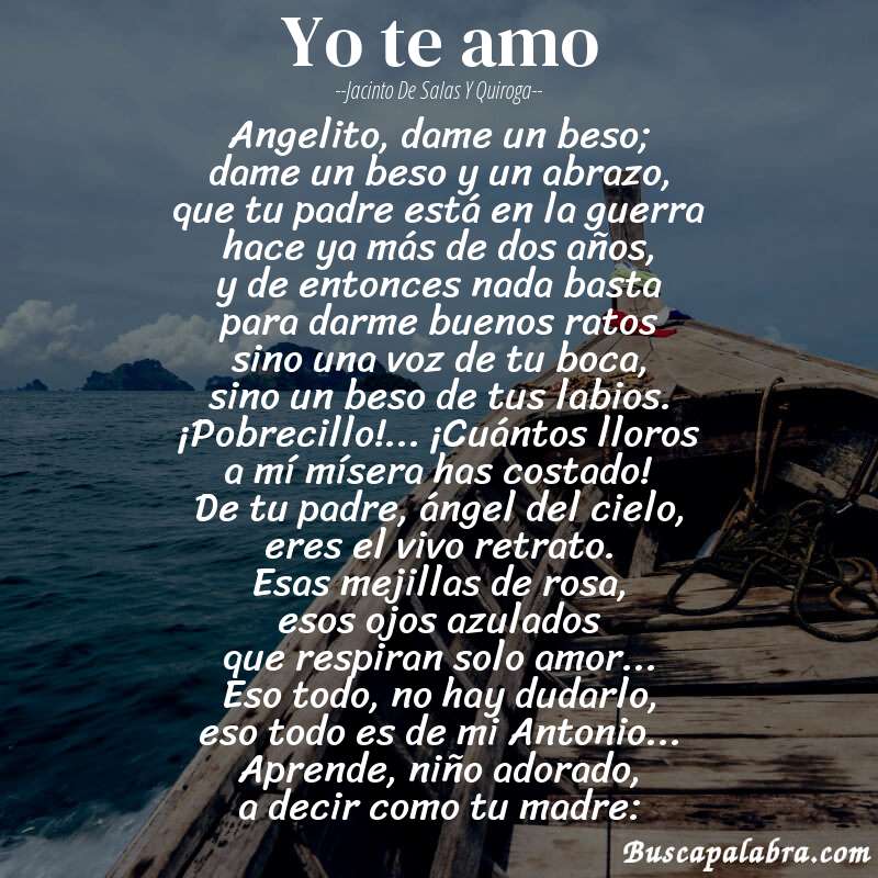 Poema Yo te amo de Jacinto de Salas y Quiroga con fondo de barca