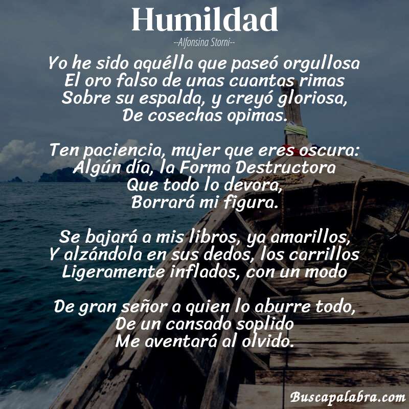 Poema Humildad de Alfonsina Storni con fondo de barca