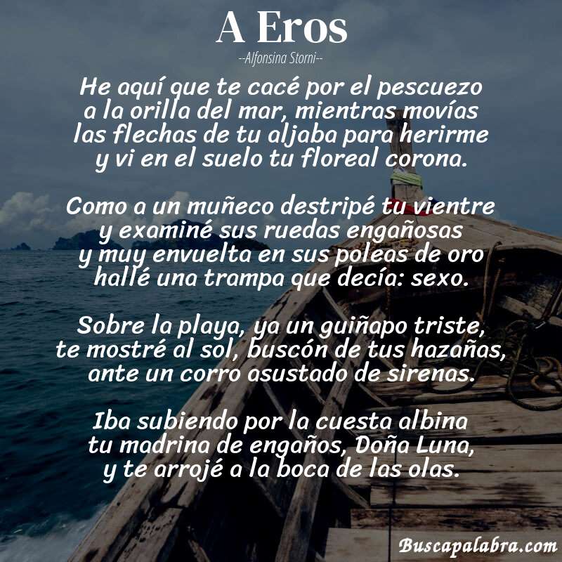 Poema A Eros de Alfonsina Storni con fondo de barca