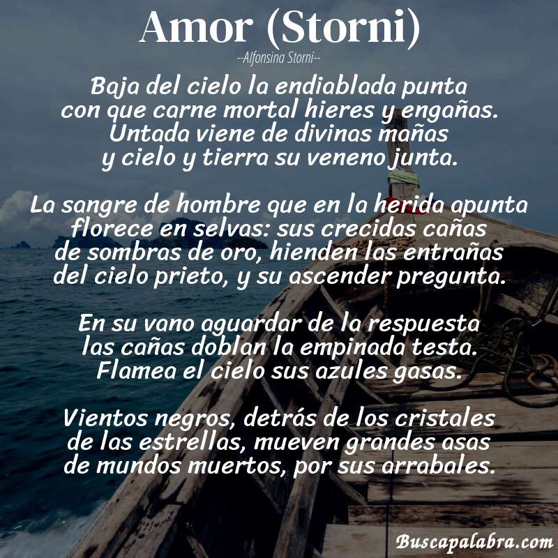Poema Amor (Storni) de Alfonsina Storni con fondo de barca