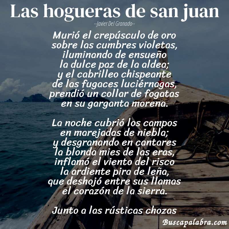 Poema las hogueras de san juan de Javier del Granado con fondo de barca