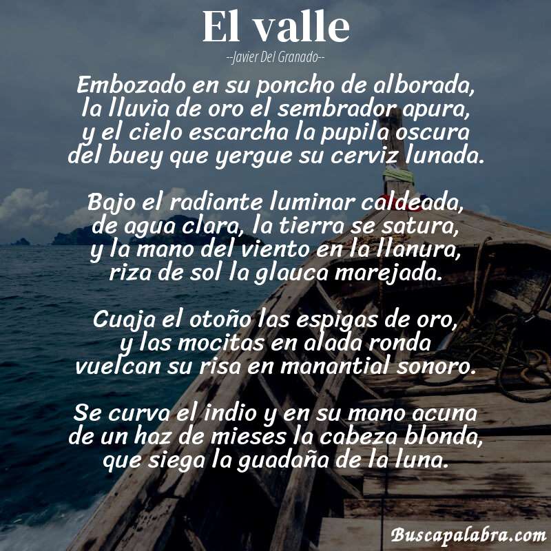 Poema el valle de Javier del Granado con fondo de barca
