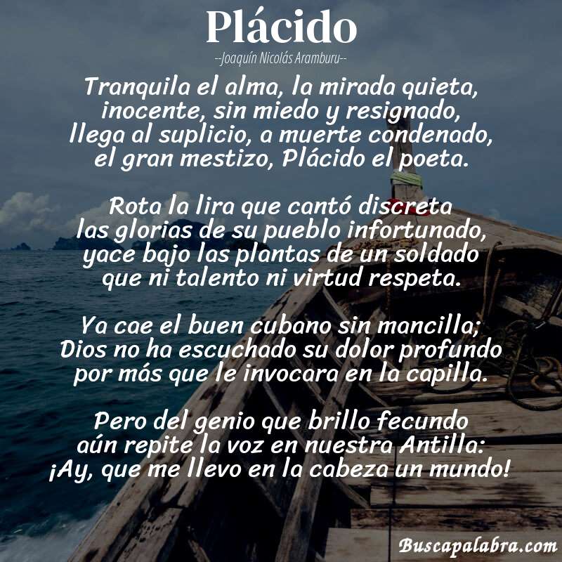 Poema Plácido de Joaquín Nicolás Aramburu con fondo de barca