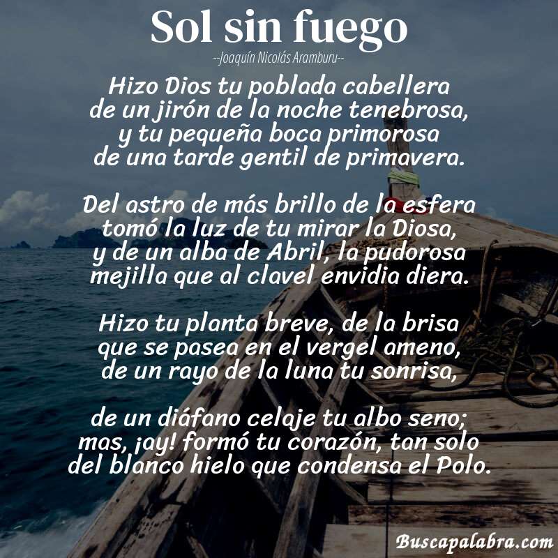 Poema Sol sin fuego de Joaquín Nicolás Aramburu con fondo de barca