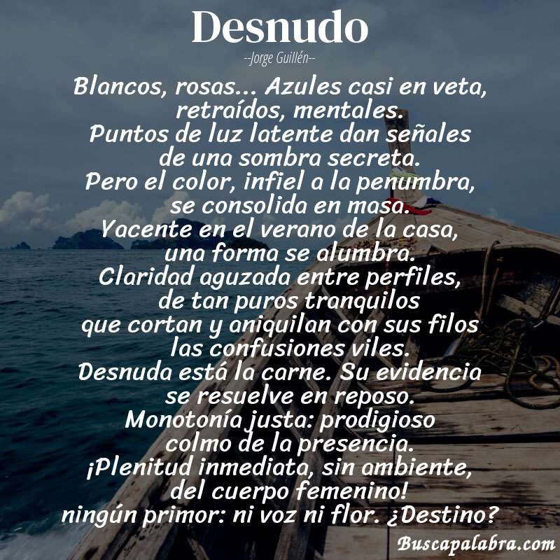 Poema desnudo de Jorge Guillén con fondo de barca