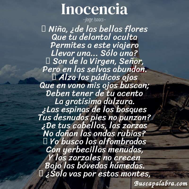 Poema Inocencia de Jorge Isaacs con fondo de barca