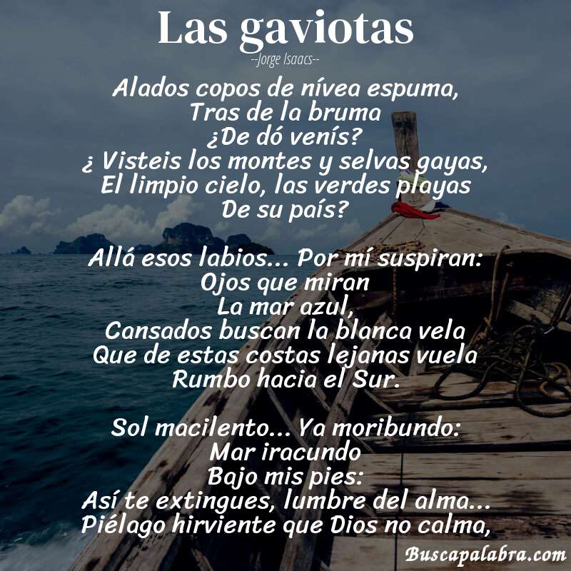 Poema Las gaviotas de Jorge Isaacs con fondo de barca