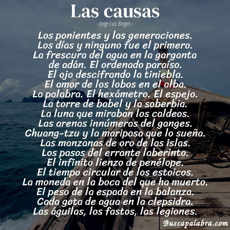 Poema las causas de Jorge Luis Borges con fondo de barca