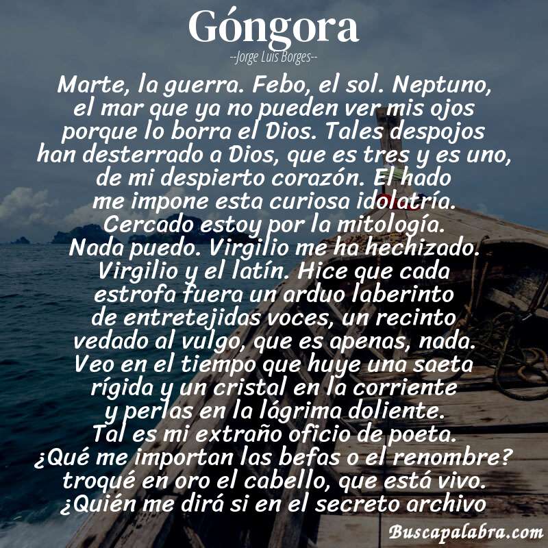 Poema góngora de Jorge Luis Borges con fondo de barca
