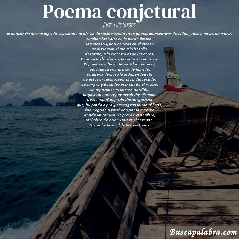 Poema poema conjetural de Jorge Luis Borges con fondo de barca