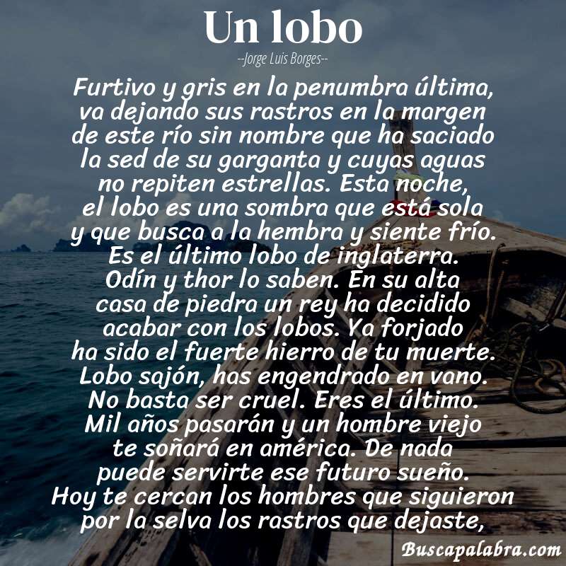 Poema un lobo de Jorge Luis Borges con fondo de barca