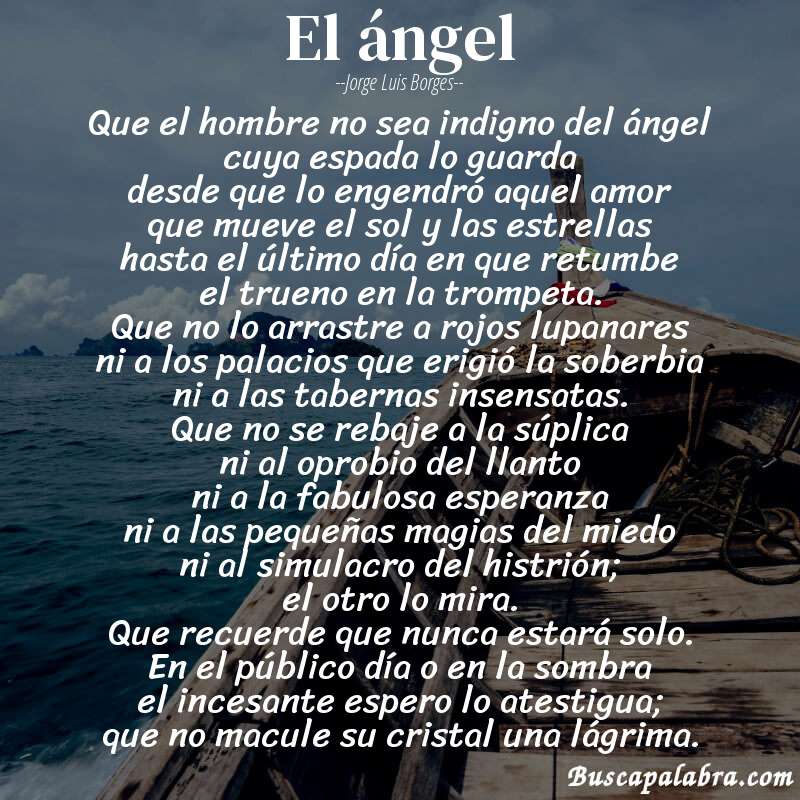 Poema el ángel de Jorge Luis Borges con fondo de barca