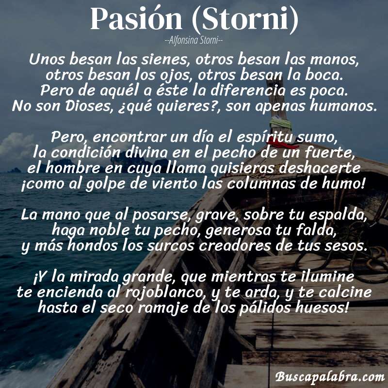 Poema Pasión (Storni) de Alfonsina Storni con fondo de barca