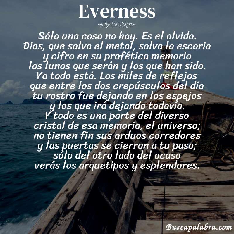 Poema everness de Jorge Luis Borges con fondo de barca