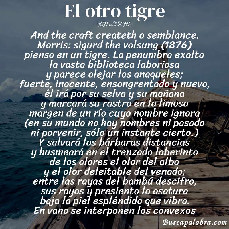Poema el otro tigre de Jorge Luis Borges con fondo de barca