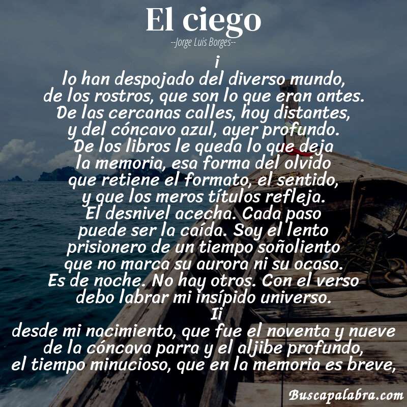 Poema el ciego de Jorge Luis Borges con fondo de barca