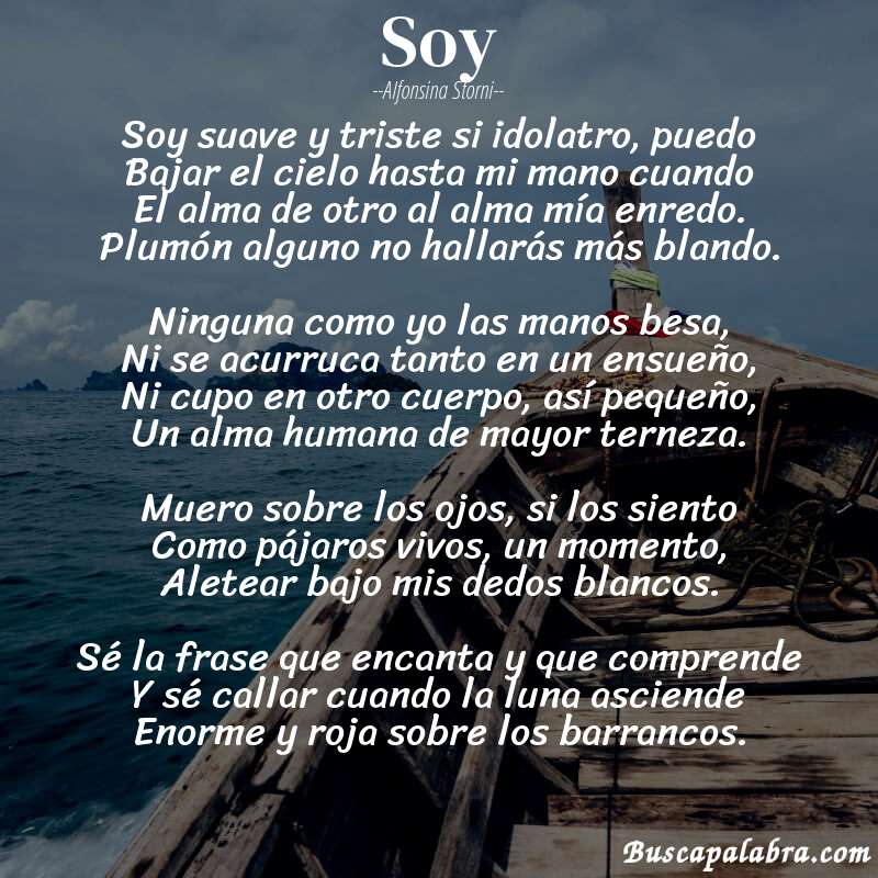 Poema Soy de Alfonsina Storni con fondo de barca