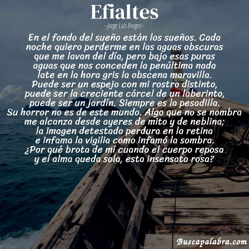 Poema efialtes de Jorge Luis Borges con fondo de barca