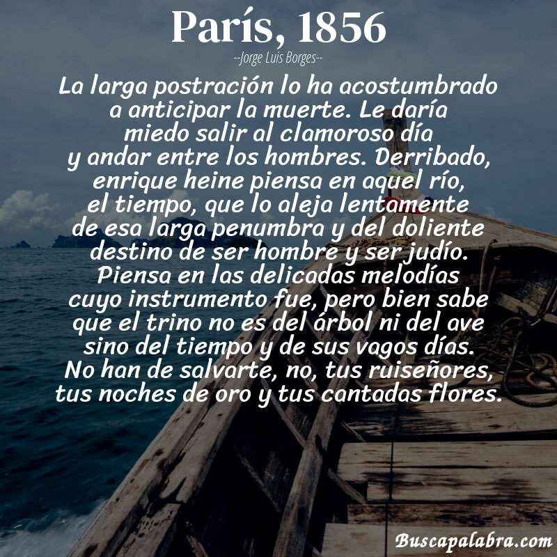Poema parís, 1856 de Jorge Luis Borges con fondo de barca