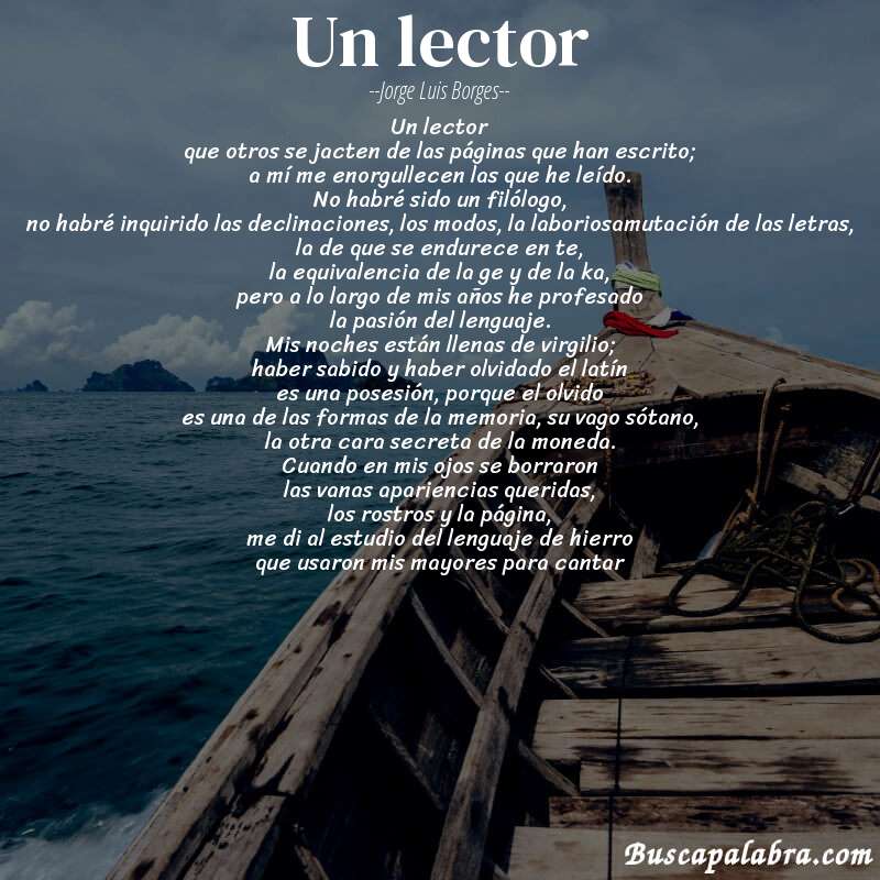 Poema un lector de Jorge Luis Borges con fondo de barca