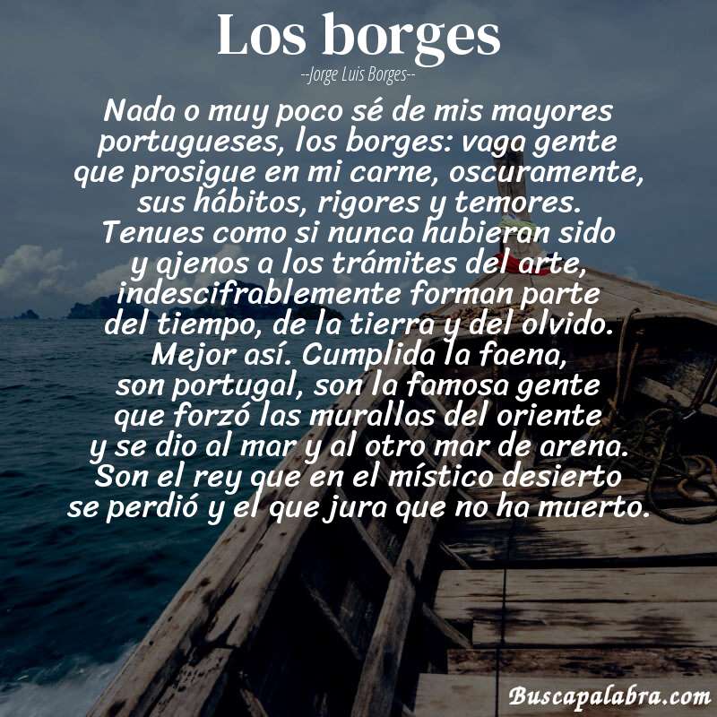 Poema los borges de Jorge Luis Borges con fondo de barca