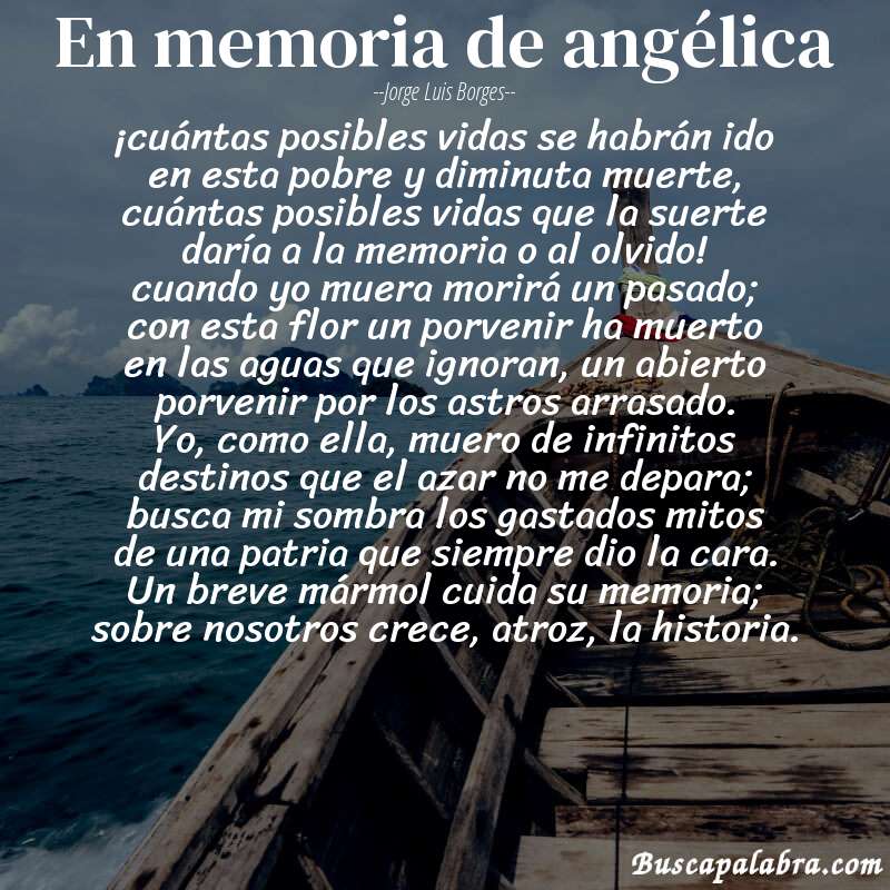 Poema en memoria de angélica de Jorge Luis Borges con fondo de barca