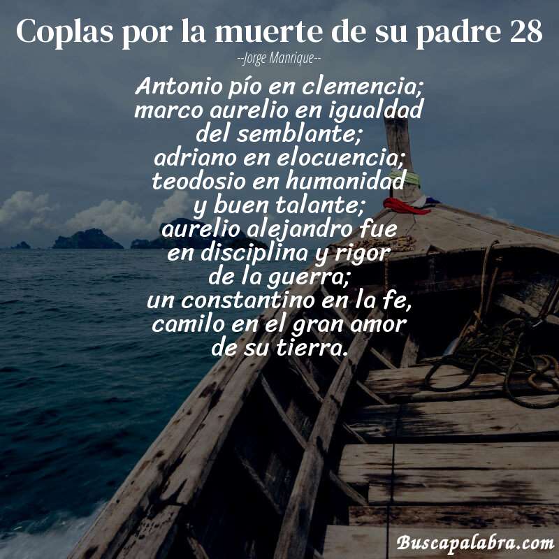 Poema coplas por la muerte de su padre 28 de Jorge Manrique con fondo de barca