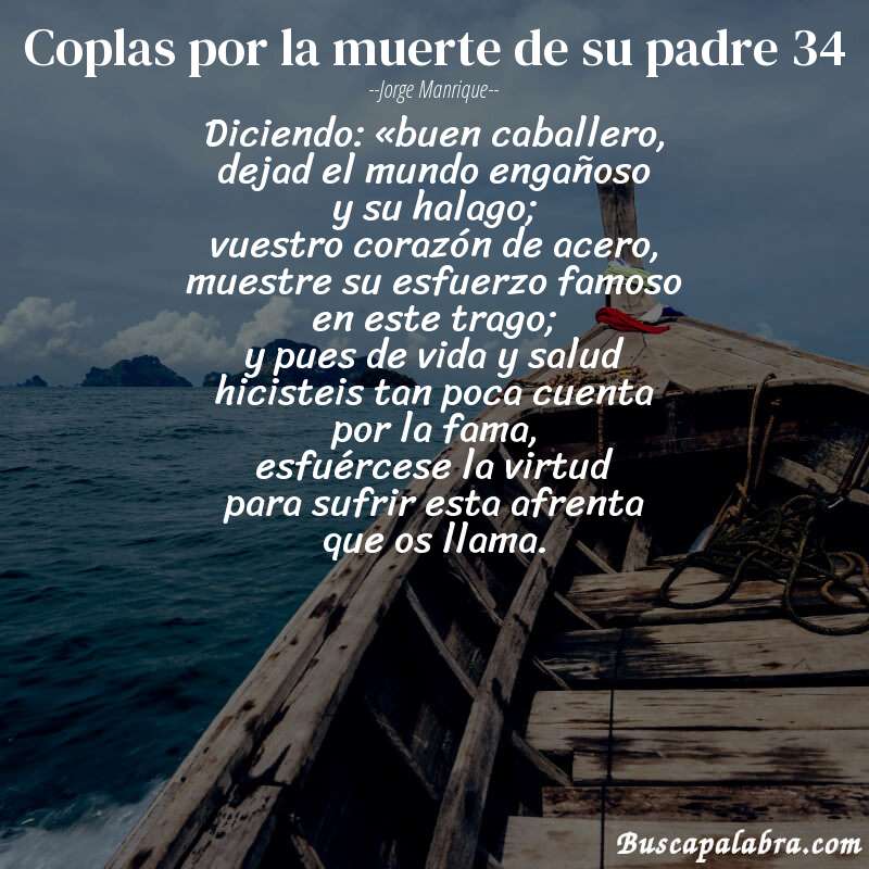 Poema coplas por la muerte de su padre 34 de Jorge Manrique con fondo de barca