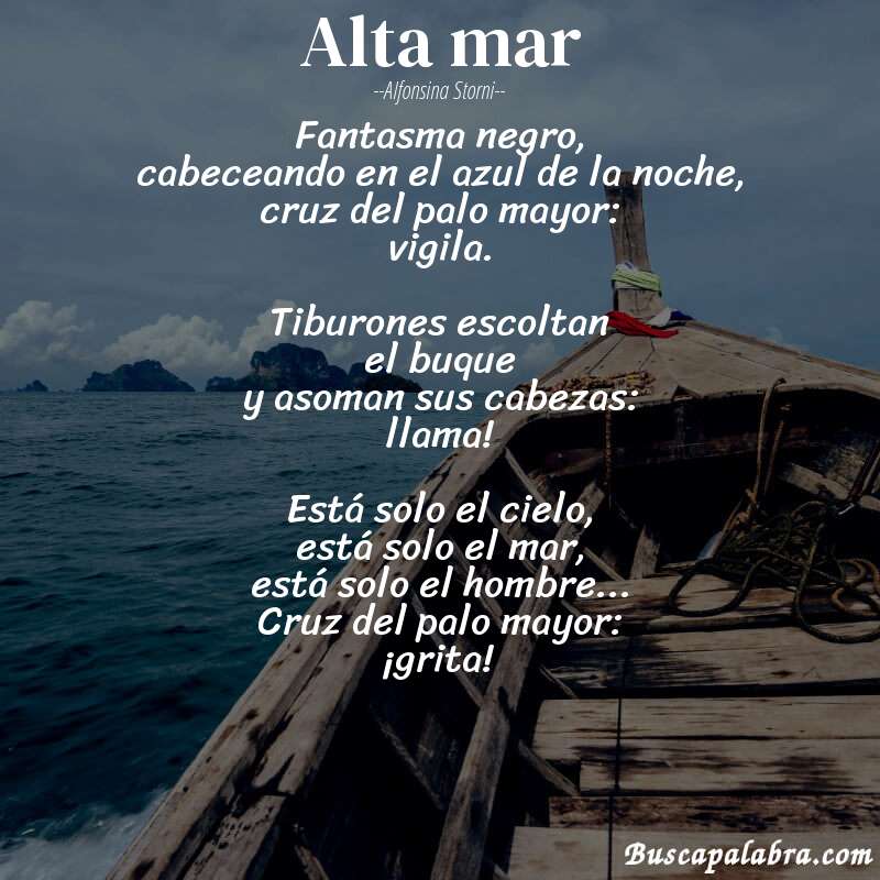 Poema Alta mar de Alfonsina Storni con fondo de barca