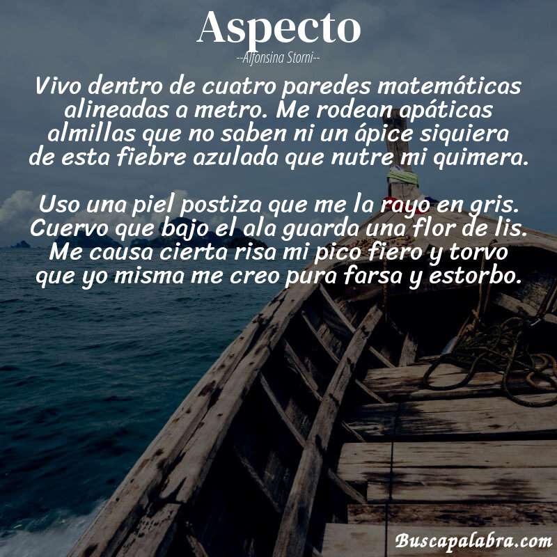 Poema Aspecto de Alfonsina Storni con fondo de barca