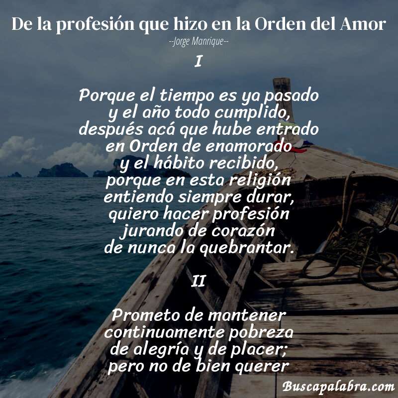 Poema De la profesión que hizo en la Orden del Amor de Jorge Manrique con fondo de barca
