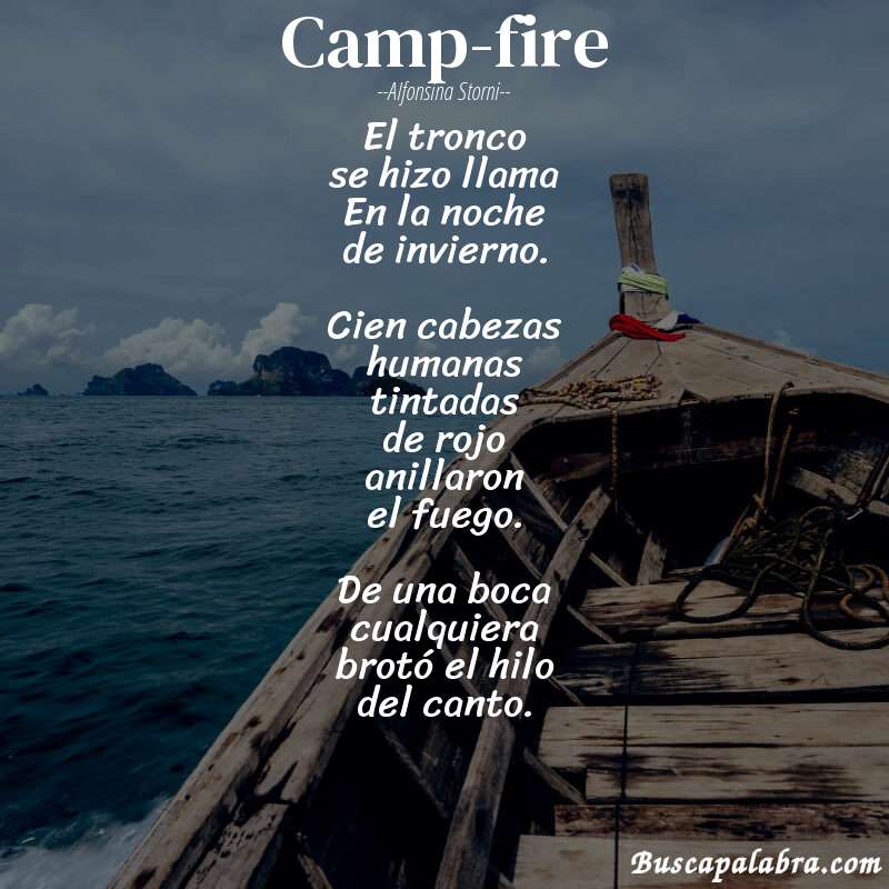 Poema Camp-fire de Alfonsina Storni con fondo de barca