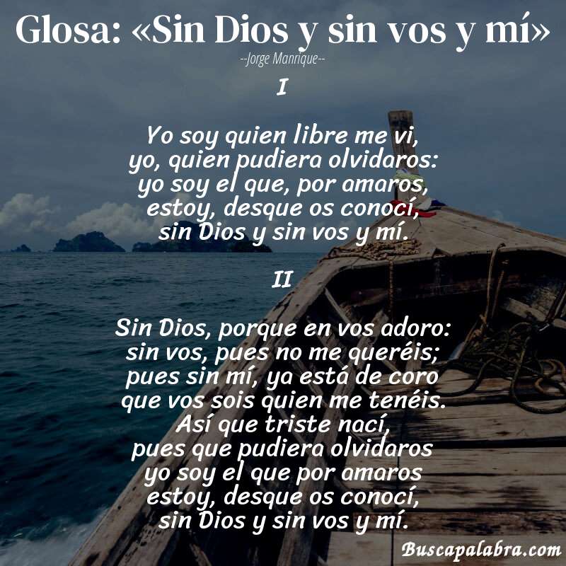 Poema Glosa: «Sin Dios y sin vos y mí» de Jorge Manrique con fondo de barca