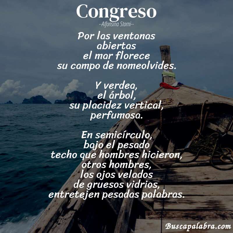 Poema Congreso de Alfonsina Storni con fondo de barca