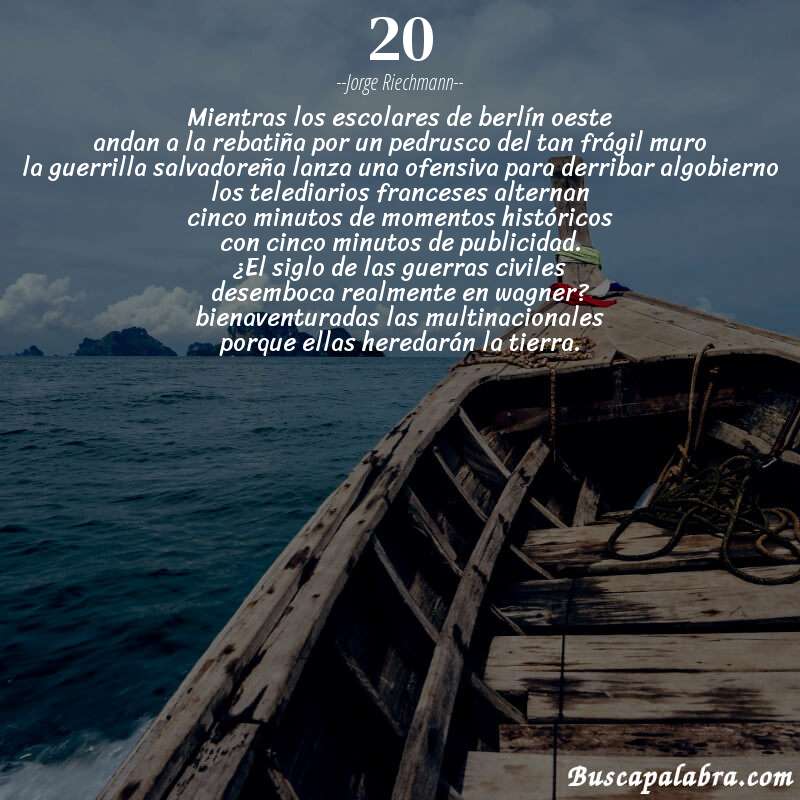 Poema 20 de Jorge Riechmann con fondo de barca