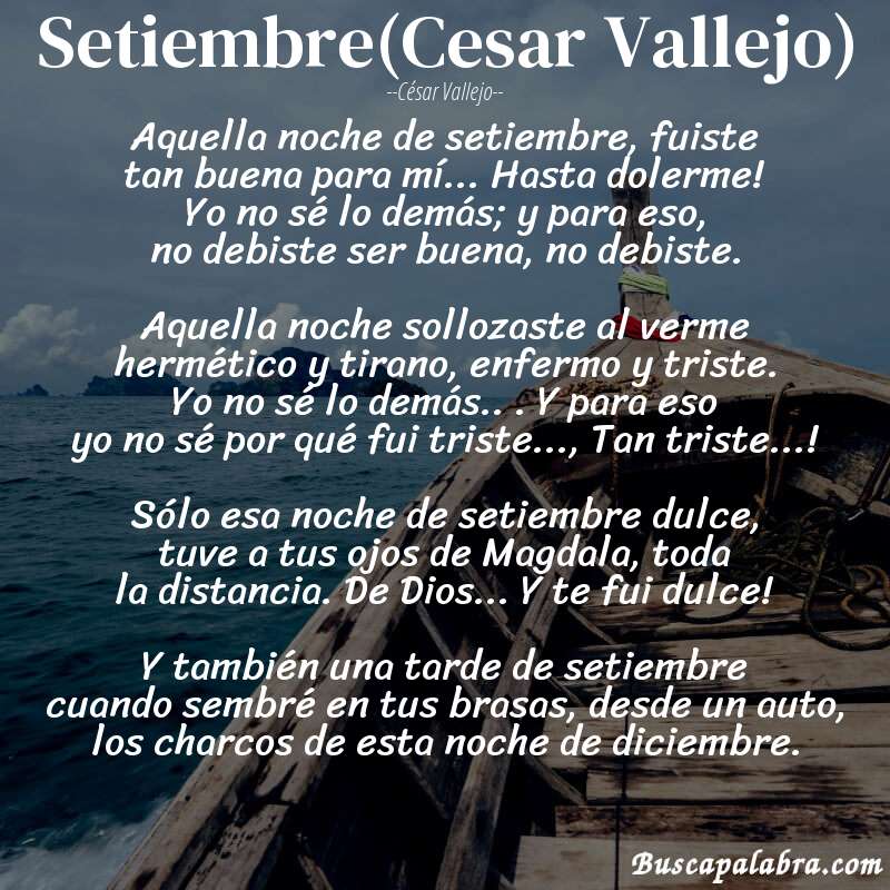 Poema Setiembre(Cesar Vallejo) de César Vallejo con fondo de barca