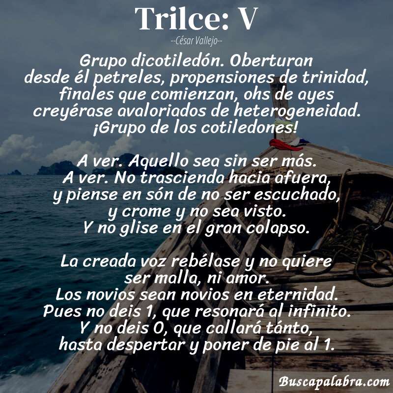 Poema Trilce: V de César Vallejo con fondo de barca