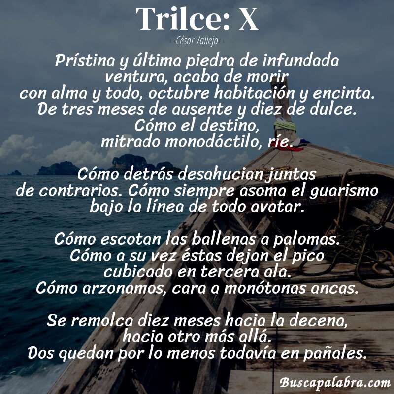 Poema Trilce: X de César Vallejo con fondo de barca