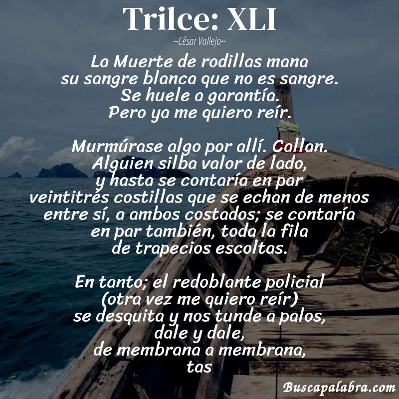 Poema Trilce: XLI de César Vallejo con fondo de barca