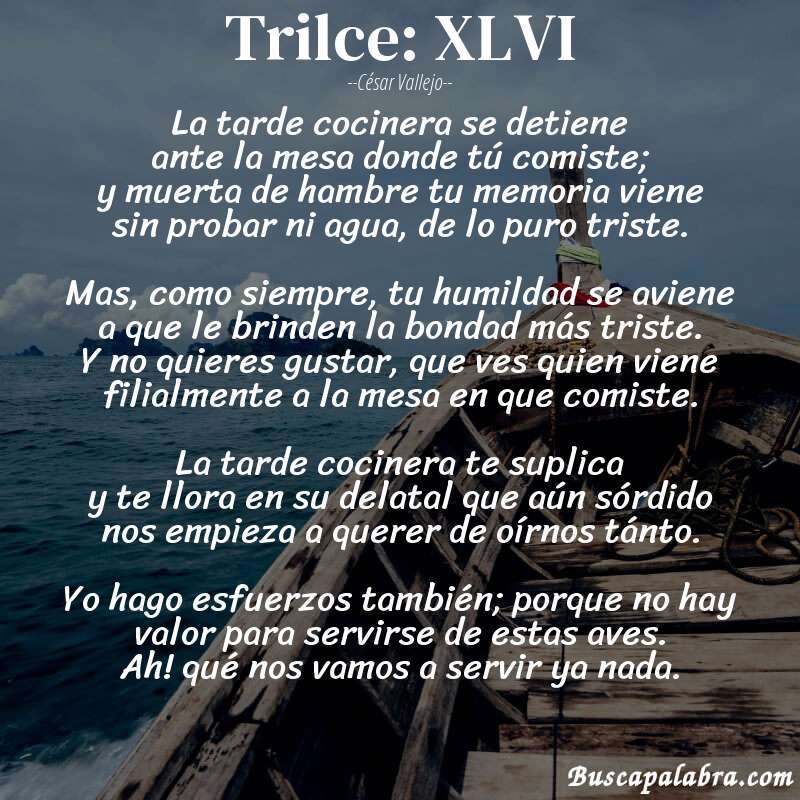 Poema Trilce: XLVI de César Vallejo con fondo de barca