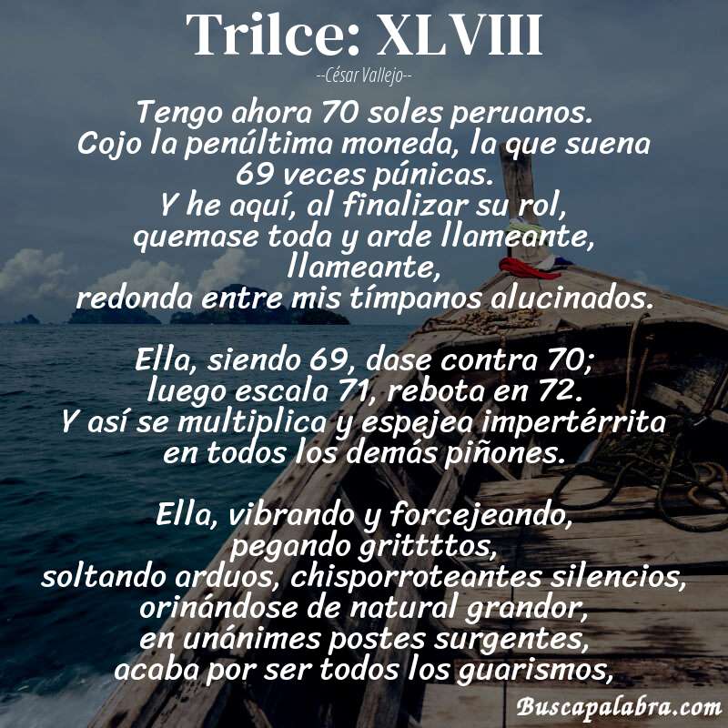 Poema Trilce: XLVIII de César Vallejo con fondo de barca