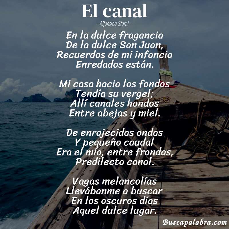 Poema El canal de Alfonsina Storni con fondo de barca