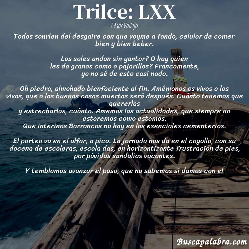 Poema Trilce: LXX de César Vallejo con fondo de barca