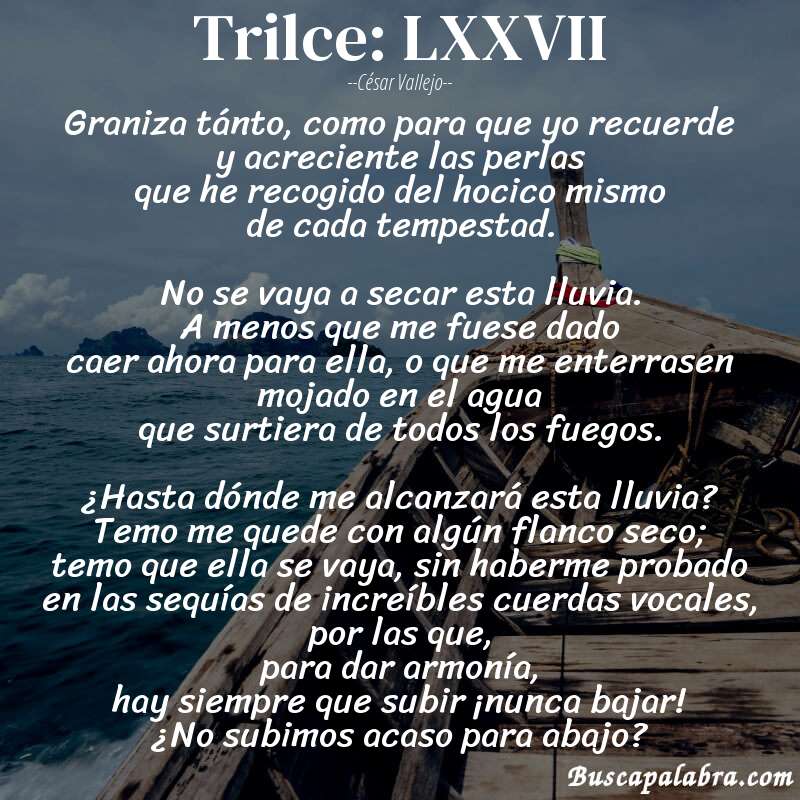 Poema Trilce: LXXVII de César Vallejo con fondo de barca