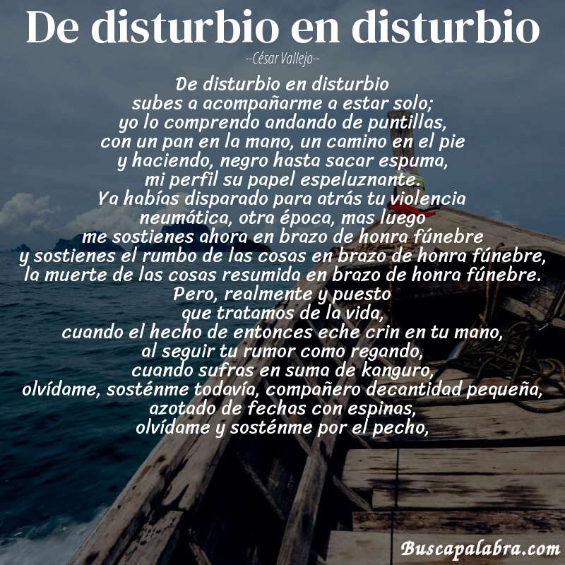 Poema de disturbio en disturbio de César Vallejo con fondo de barca