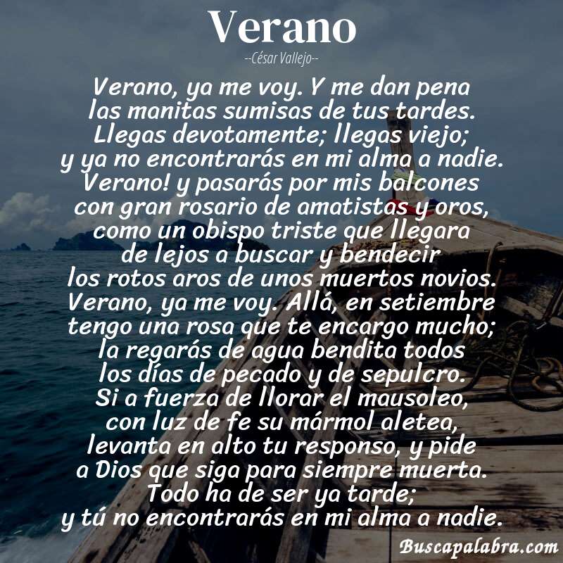 Poema verano de César Vallejo con fondo de barca