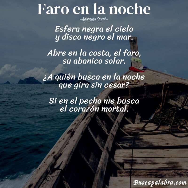 Poema Faro en la noche de Alfonsina Storni con fondo de barca